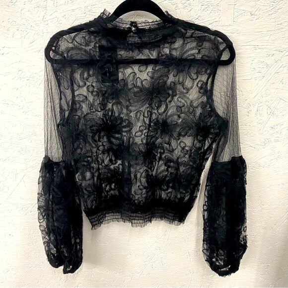 Sheer Goth Lace Mesh Crop Top Wednesday Addams NWT See Through love University L - Picture 1 of 7